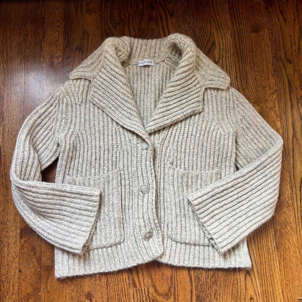 Scanlan Theodore Chunky Alpaca Wool Cardigan Beige Shawl Collar Knit Sz M L